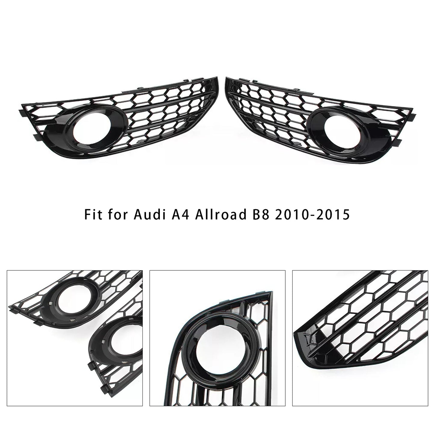 Front Bumper Honeycomb Fog Grille Cover For Audi A4 Allroad B8 2010-2015 Black