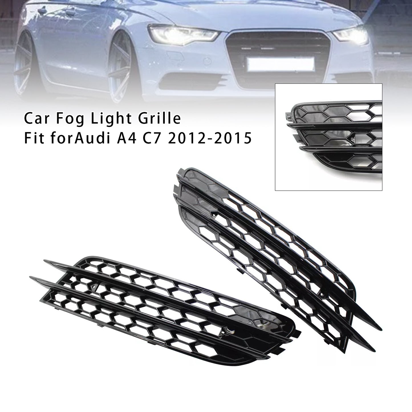 Front Bumper Honeycomb Fog Grille Cover For Audi A4 C7 2012-2015 Black