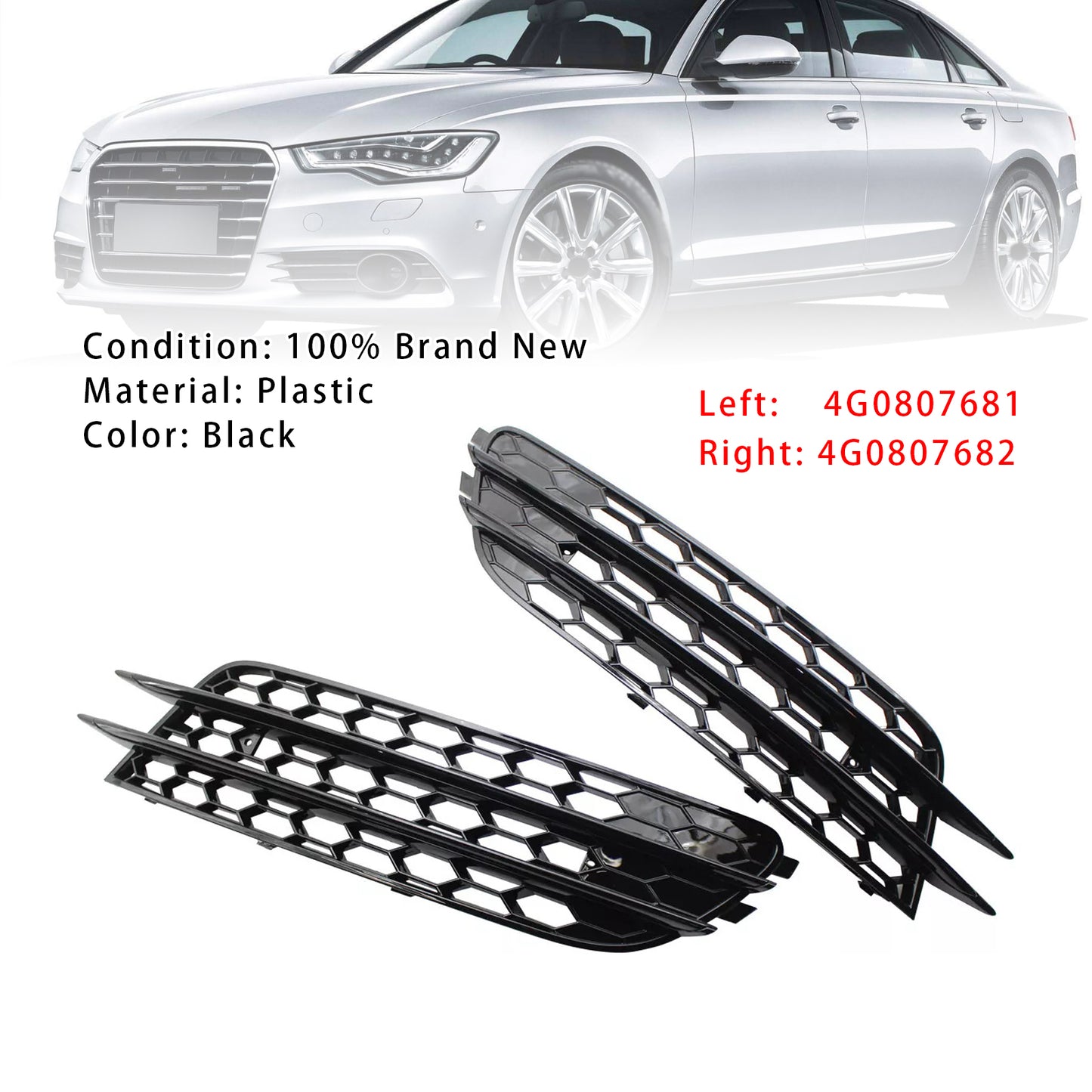 Front Bumper Honeycomb Fog Grille Cover For Audi A4 C7 2012-2015 Black