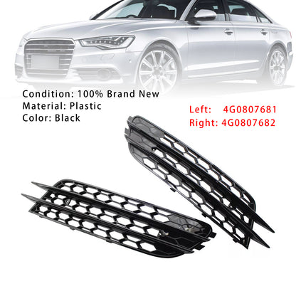 Front Bumper Honeycomb Fog Grille Cover For Audi A4 C7 2012-2015 Black