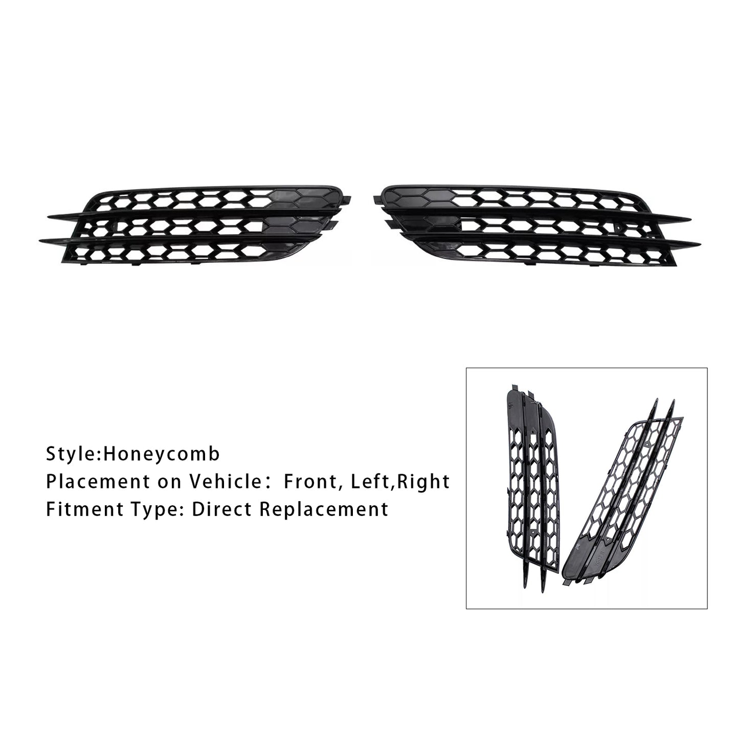 Front Bumper Honeycomb Fog Grille Cover For Audi A4 C7 2012-2015 Black