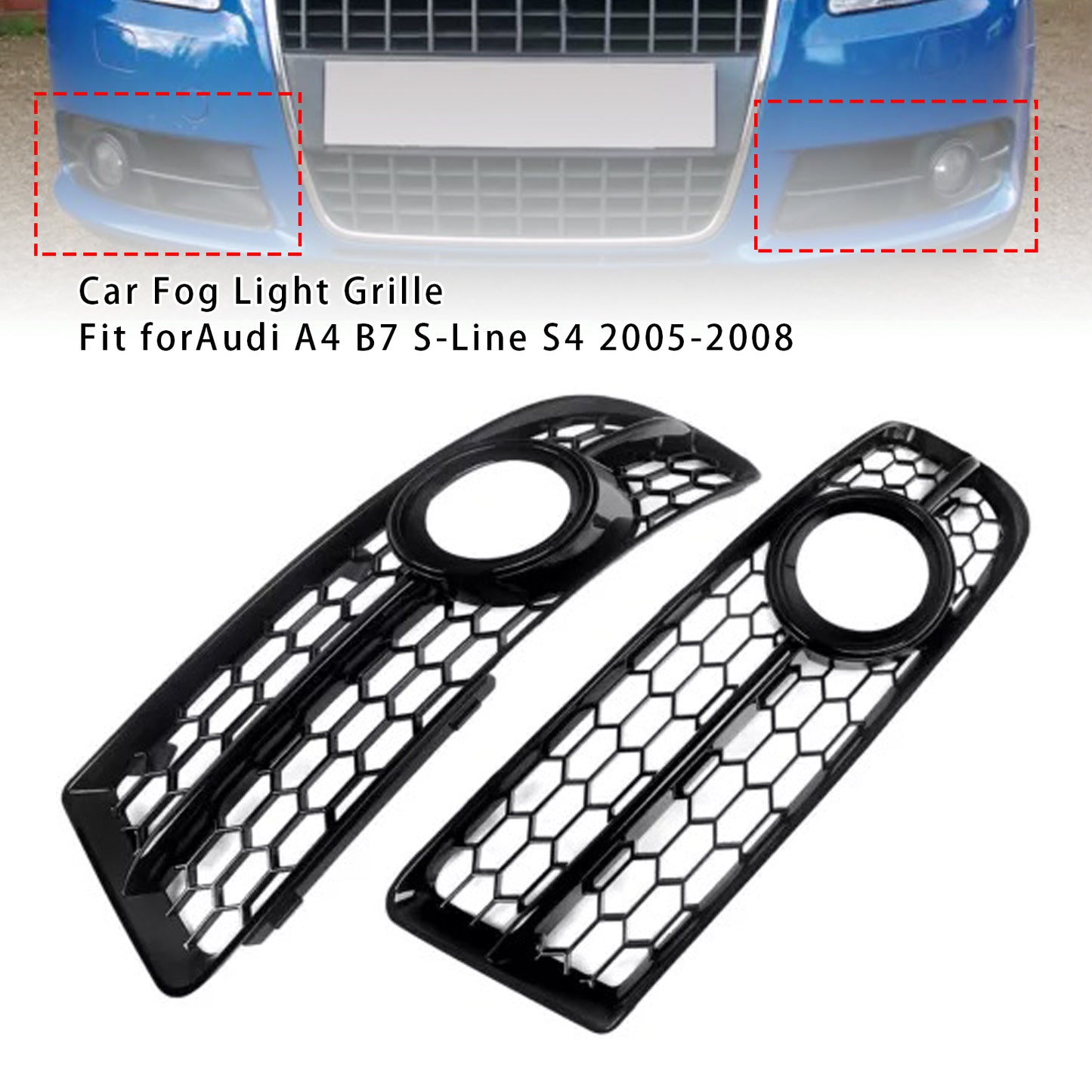 Front Bumper Honeycomb Fog Grille Cover For Audi A4 B7 S-Line S4 2005-2008 Black