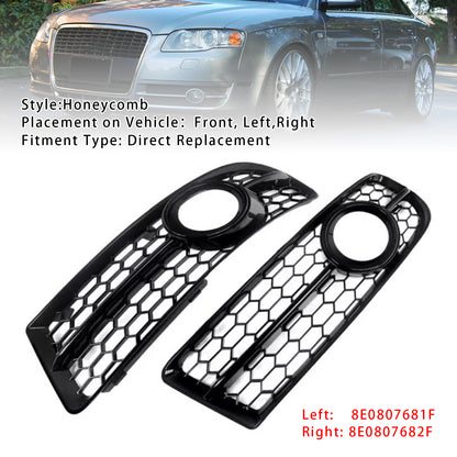 Front Bumper Honeycomb Fog Grille Cover For Audi A4 B7 S-Line S4 2005-2008 Black