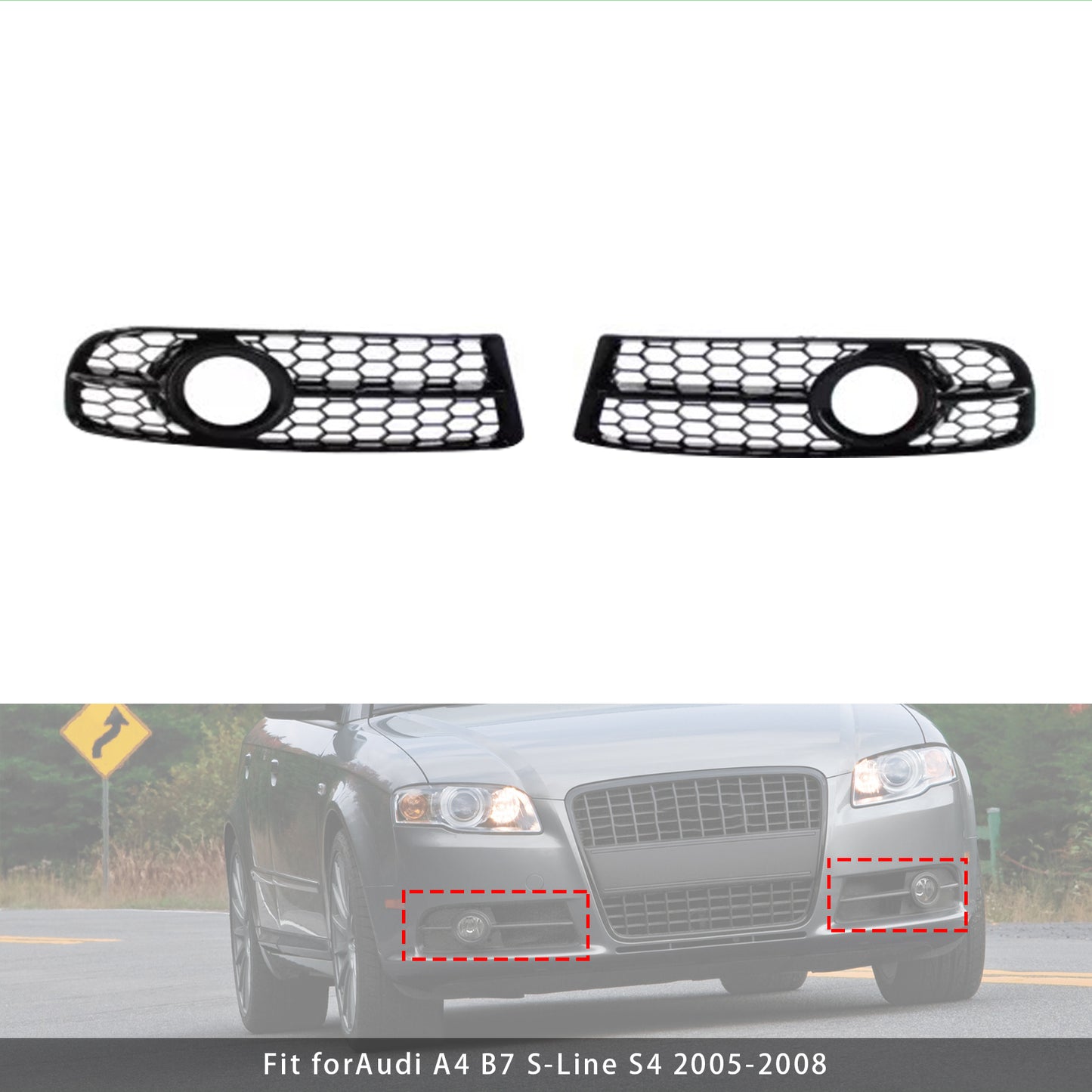 Front Bumper Honeycomb Fog Grille Cover For Audi A4 B7 S-Line S4 2005-2008 Black