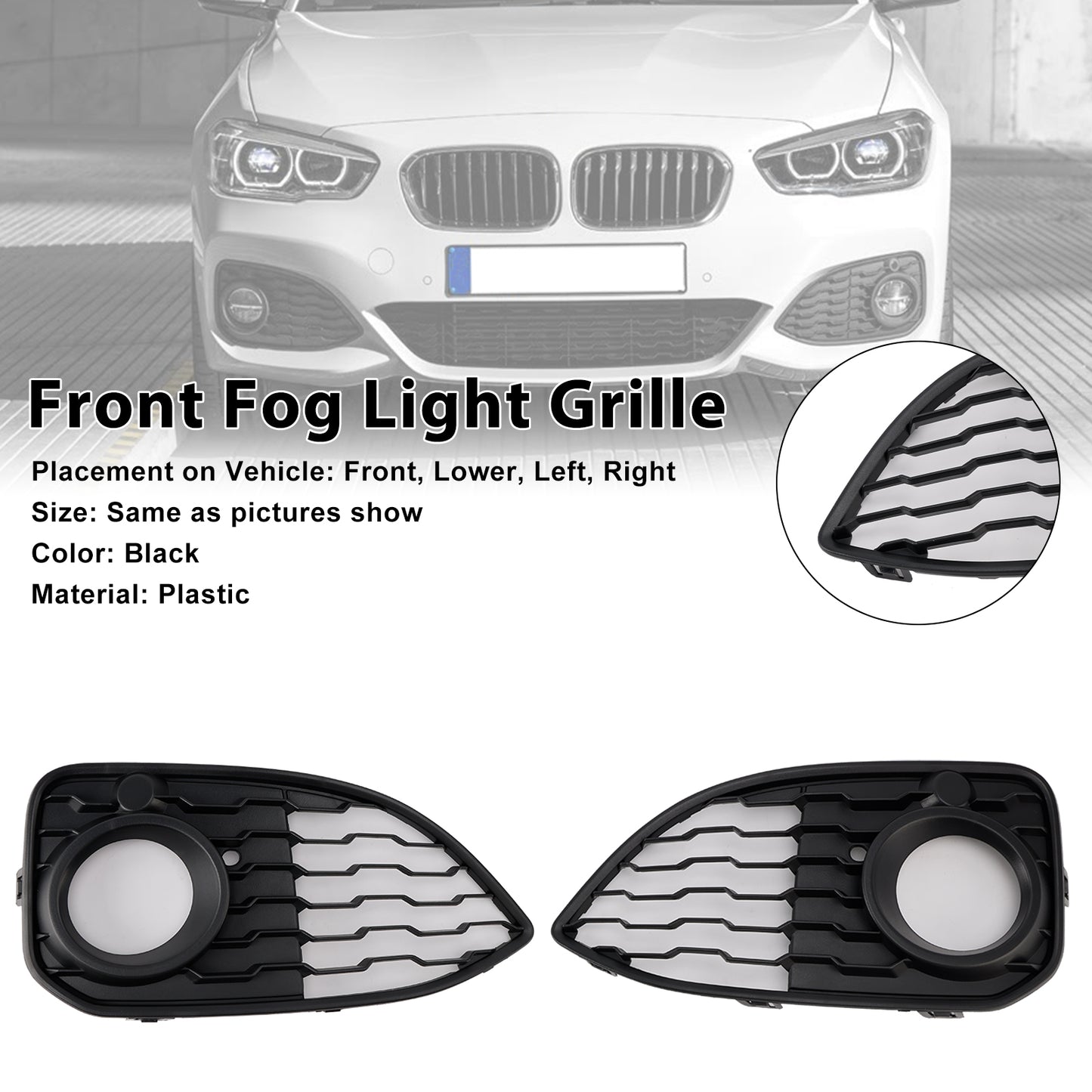 2PCS Fog Light Cover Grille Fit BMW 1 Series F20 F21 LCI M-Sport 2015-2019