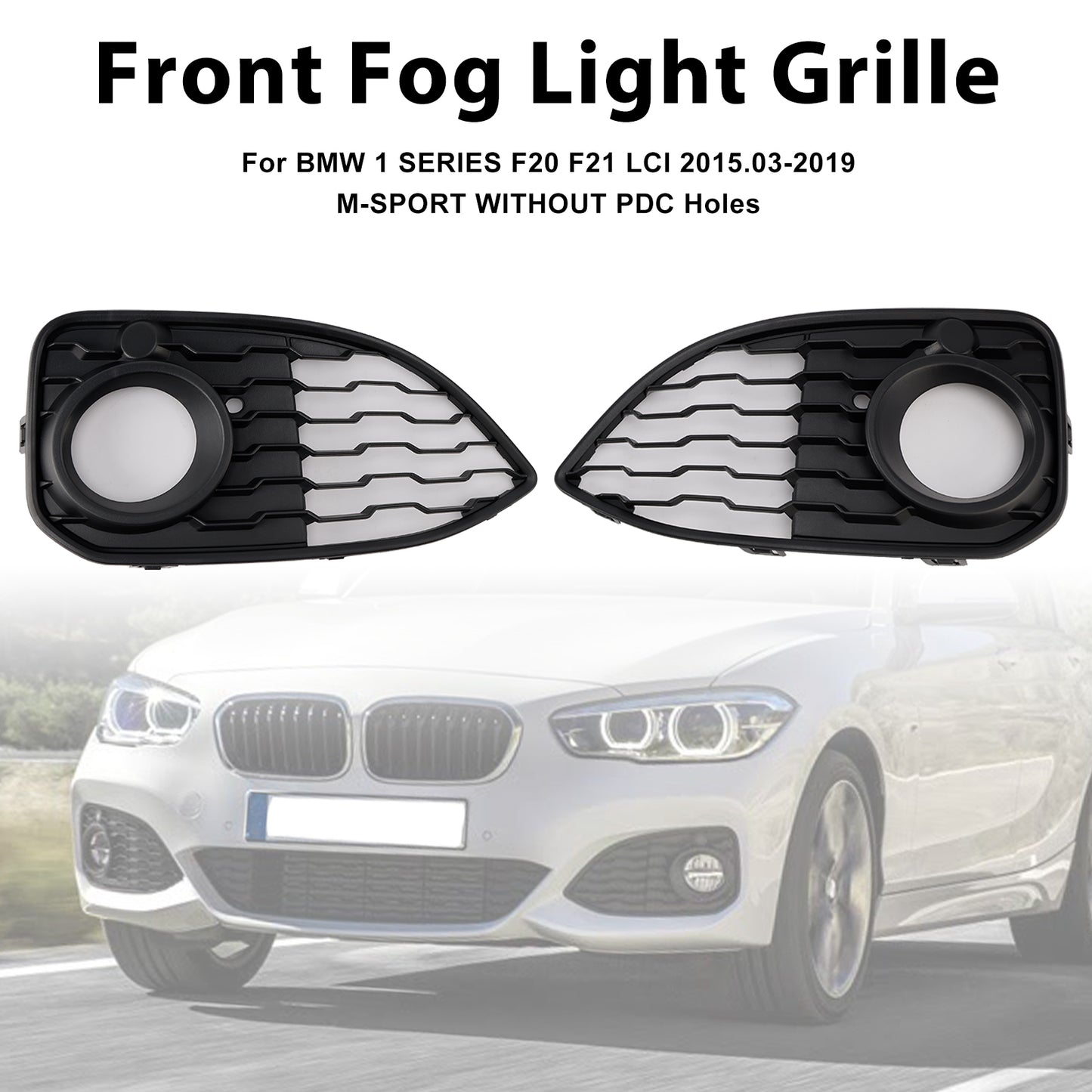2PCS Fog Light Cover Grille Fit BMW 1 Series F20 F21 LCI M-Sport 2015-2019