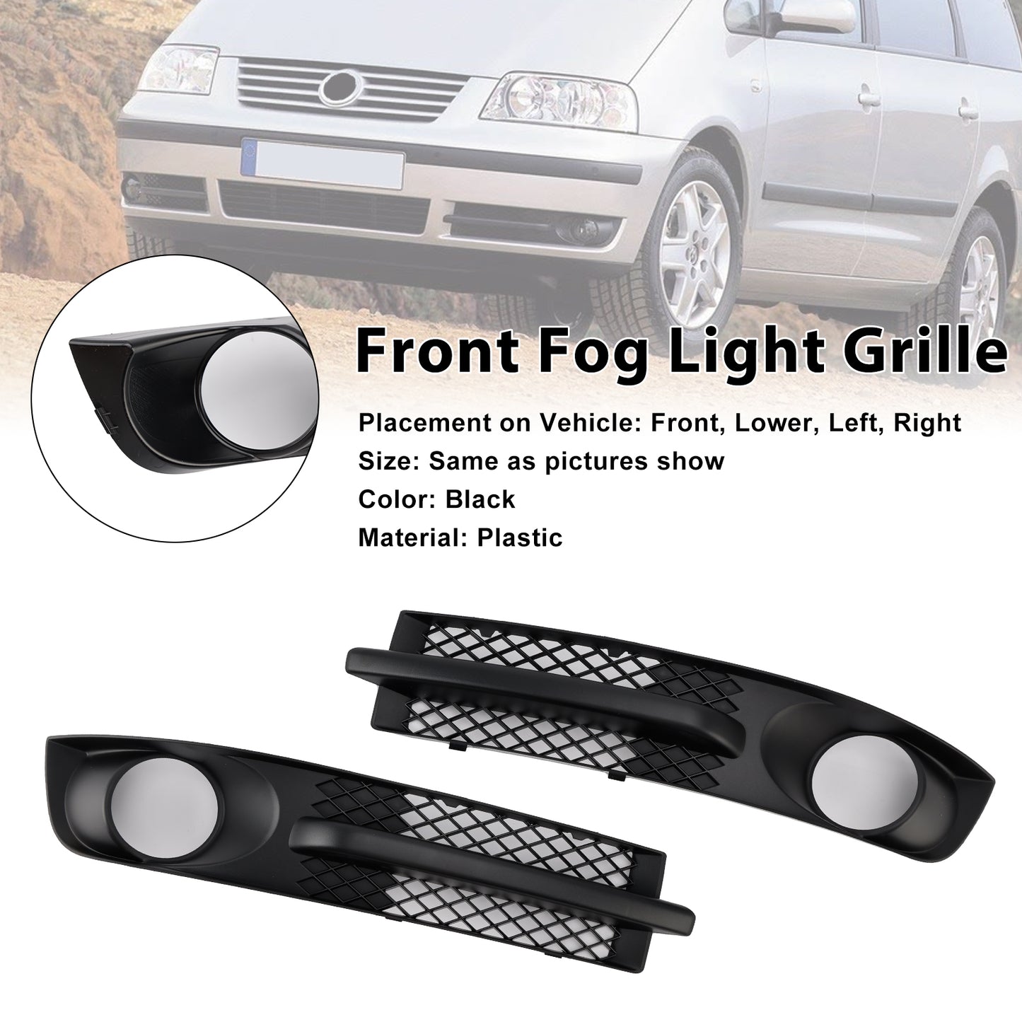 VW Sharan 7M 2000-2010 W/ Foglight Hole Front Bumper Fog Light Grill