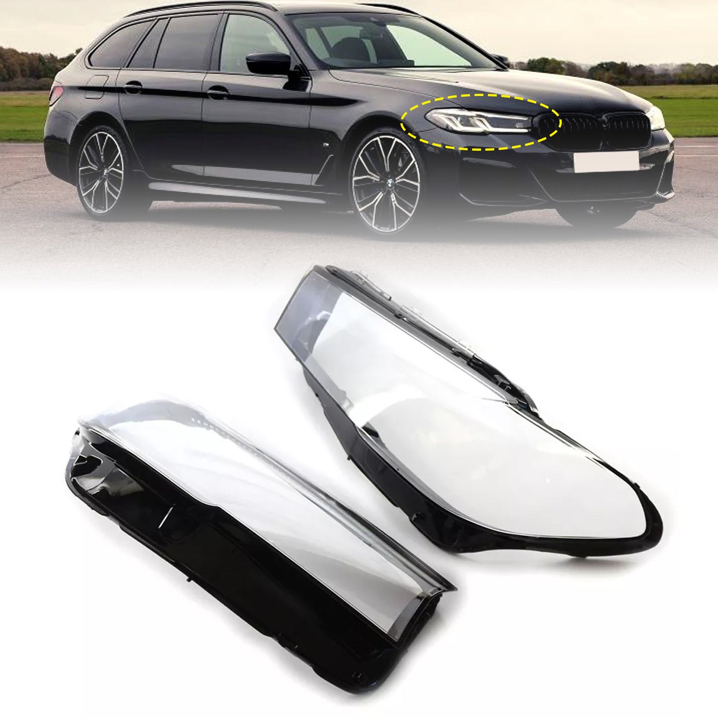 2PCS Headlight Headlamp Lens Cover Shell For BMW 5 SERIES G30 G38 2020-2022