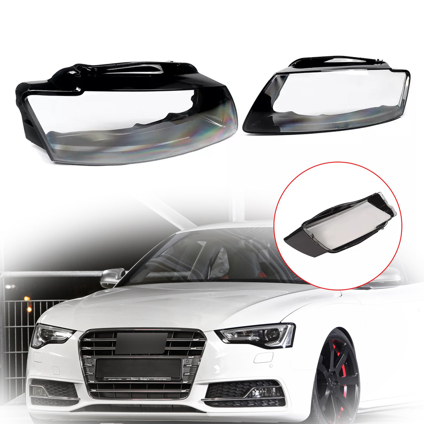 2PCS Headlight Headlamp Lens Cover Shell For Audi A5 S5 RS5 2008-2012