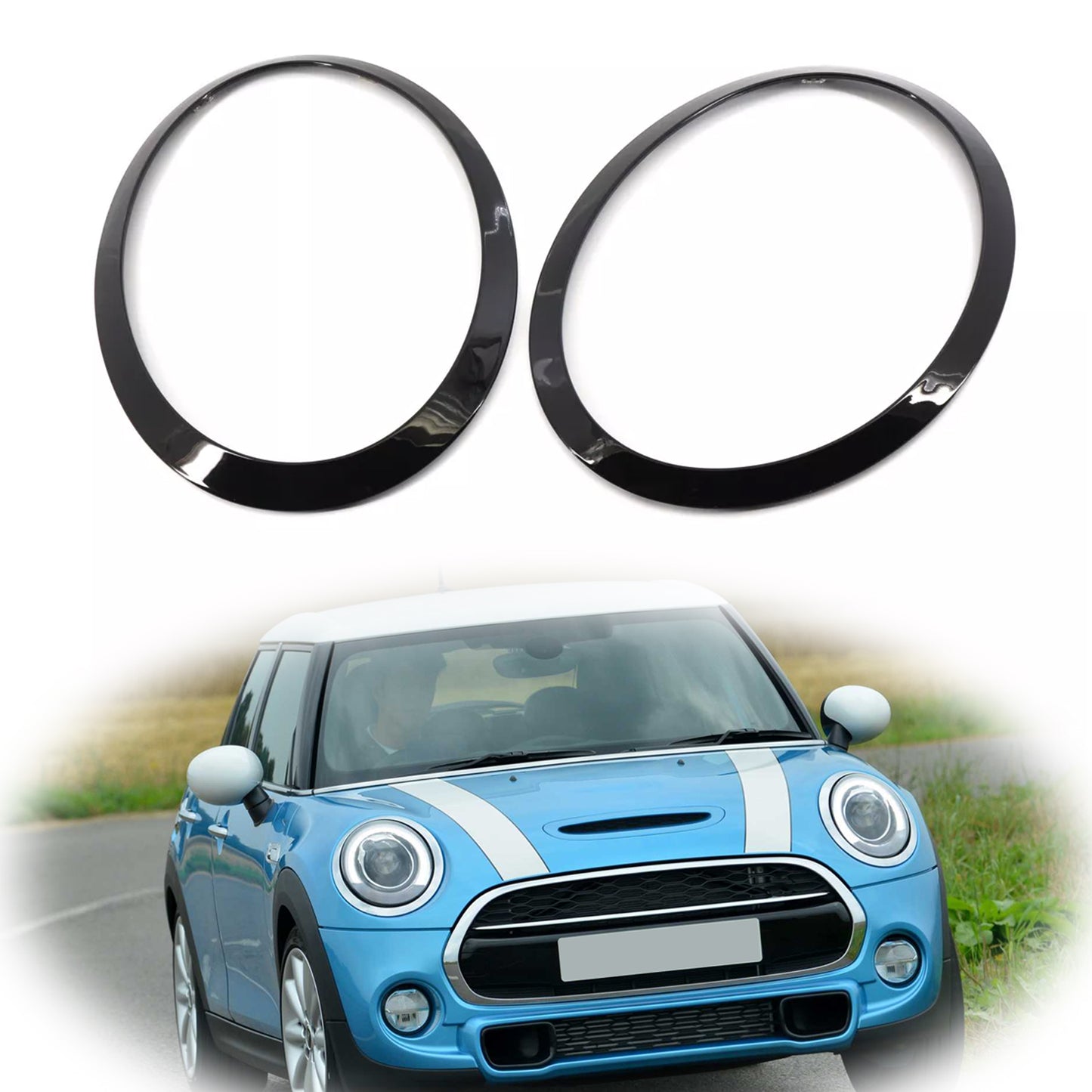 2PCS Gloss Black Headlight Bezel Trim Ring For Mini Cooper F55 F56 F57 2014-2021