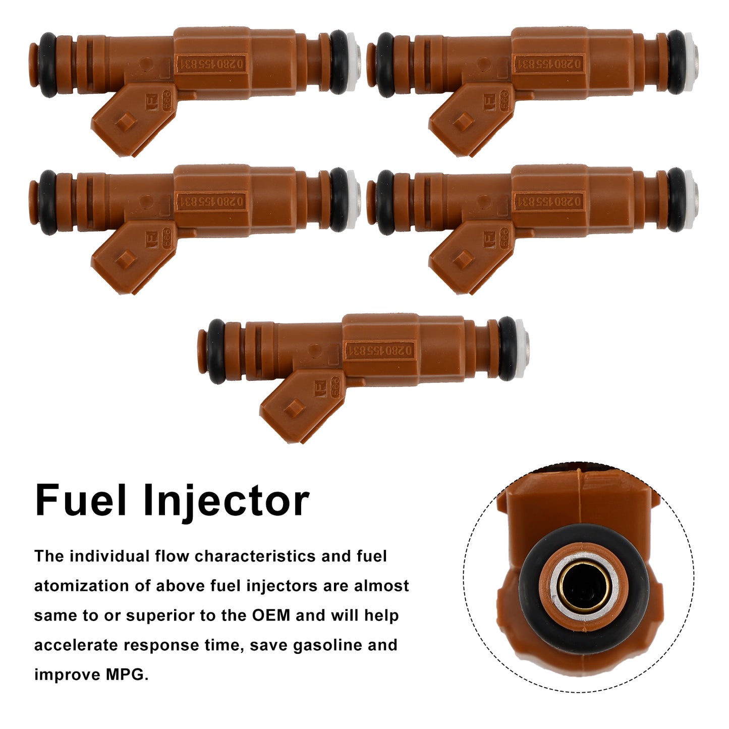 5PCS Fuel Injector 0280155831 Fit Volvo S60 S80 C70 XC90 2.4L 2.5L 1998-2009