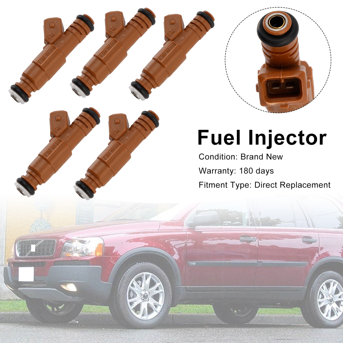 5PCS Fuel Injector 0280155831 Fit Volvo S60 S80 C70 XC90 2.4L 2.5L 1998-2009