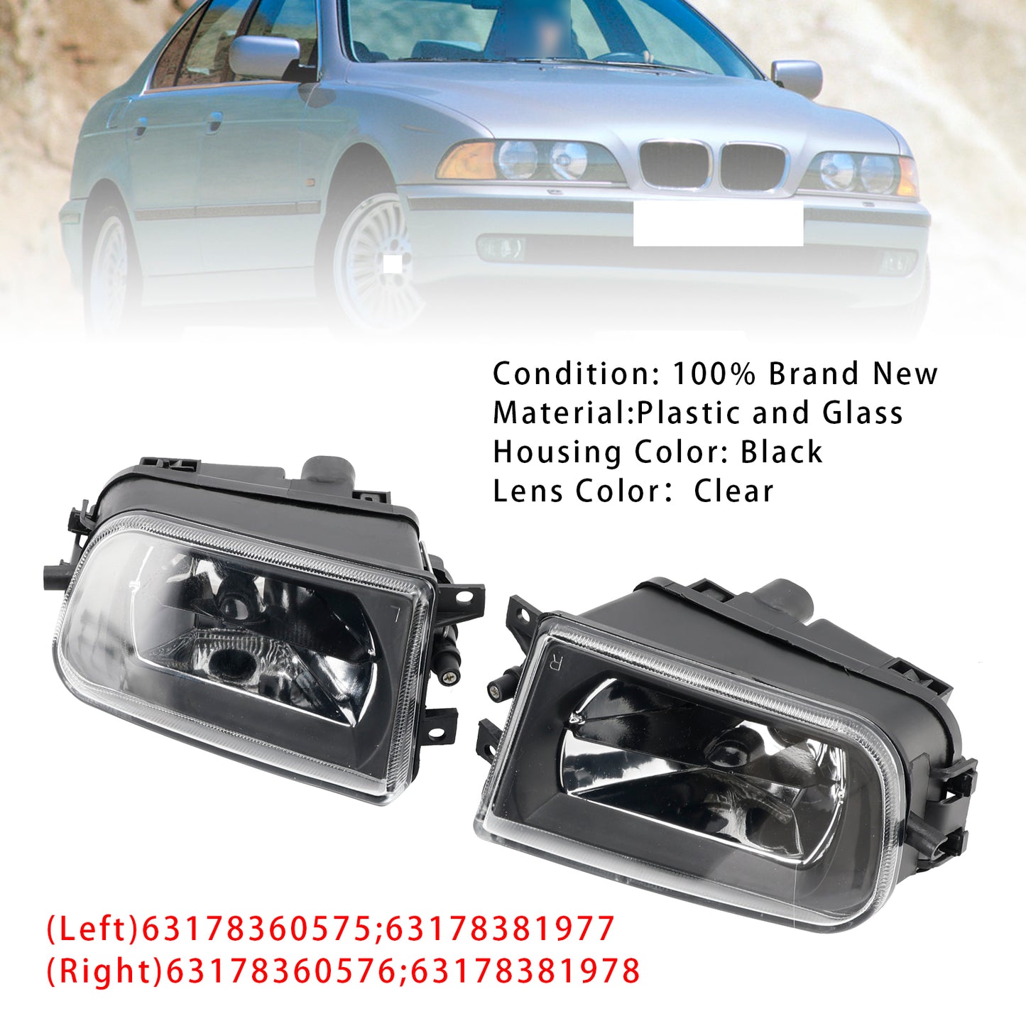 Pair Front Bumper Fog Light Lamp Housing Shell For BMW E39 5-Serise 1995-1998