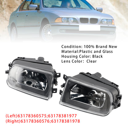 Pair Front Bumper Fog Light Lamp Housing Shell For BMW E39 5-Serise 1995-1998