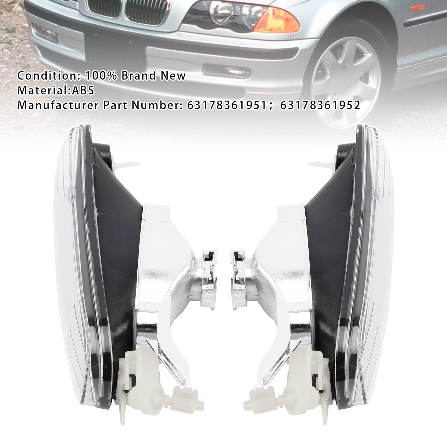 Pair Front Bumper Fog Light Without Blubs  For E46 323i 325i 1999-2001（Pre-LCI）