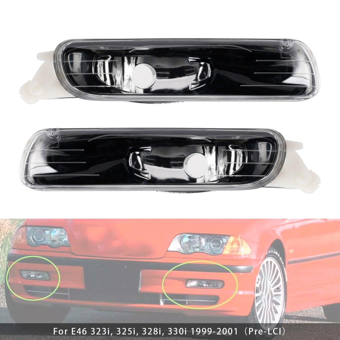 Pair Front Bumper Fog Light Without Blubs  For E46 323i 325i 1999-2001（Pre-LCI）