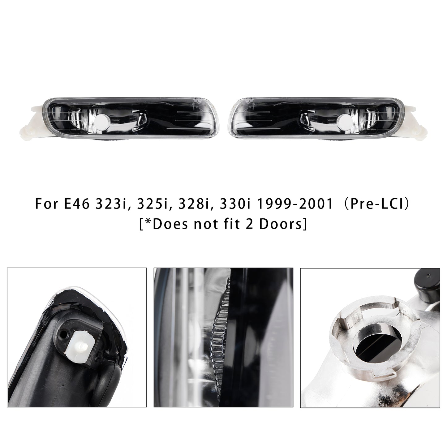 Pair Front Bumper Fog Light Without Blubs  For E46 323i 325i 1999-2001（Pre-LCI）