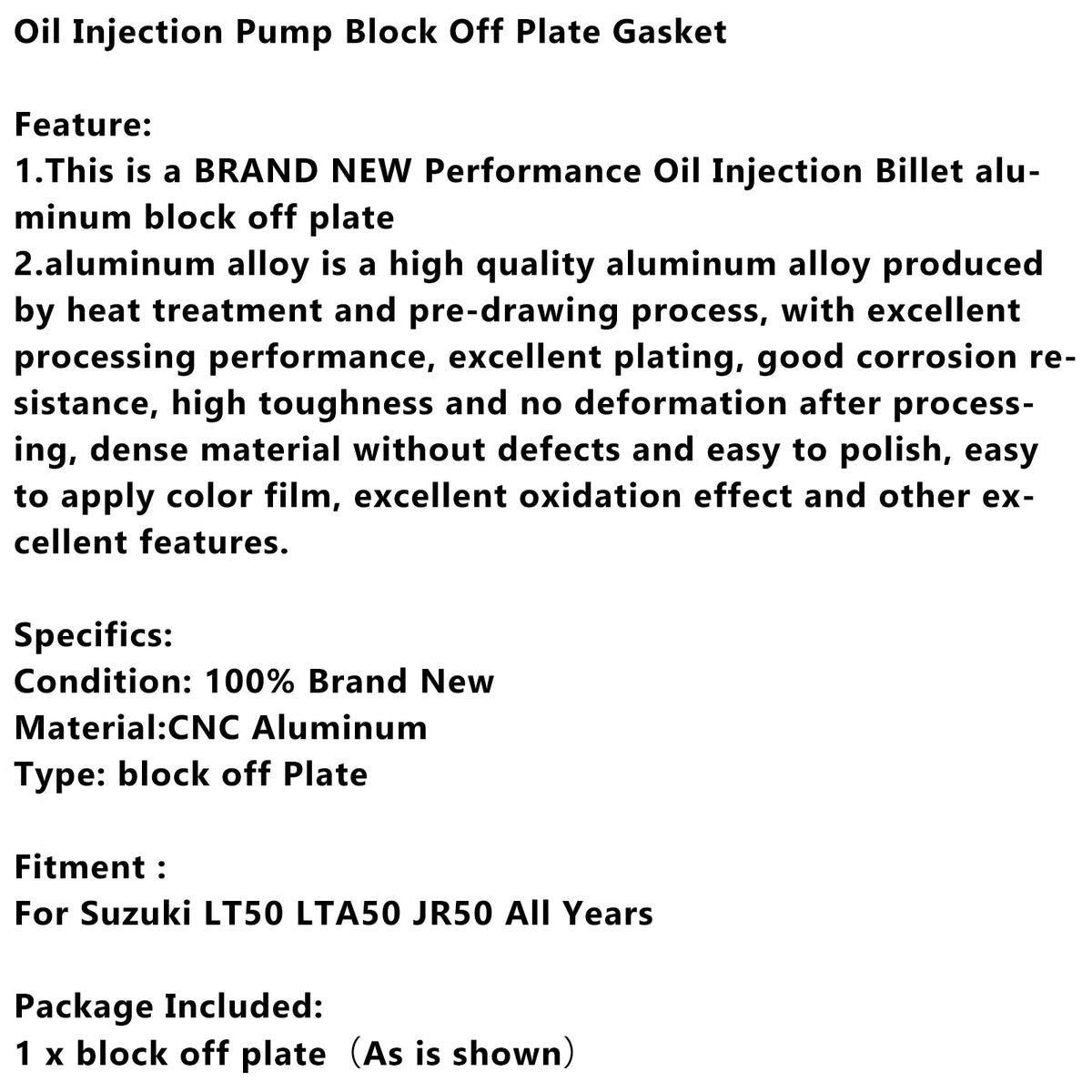 Oil Injection Pump Block Off Plate Gasket For Suzuki LT50 LTA50 JR50 All Years