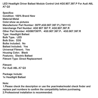 LED Headlight Driver Ballast Module Control Unit 4G0.907.397.P For Audi A6L A7 Q3