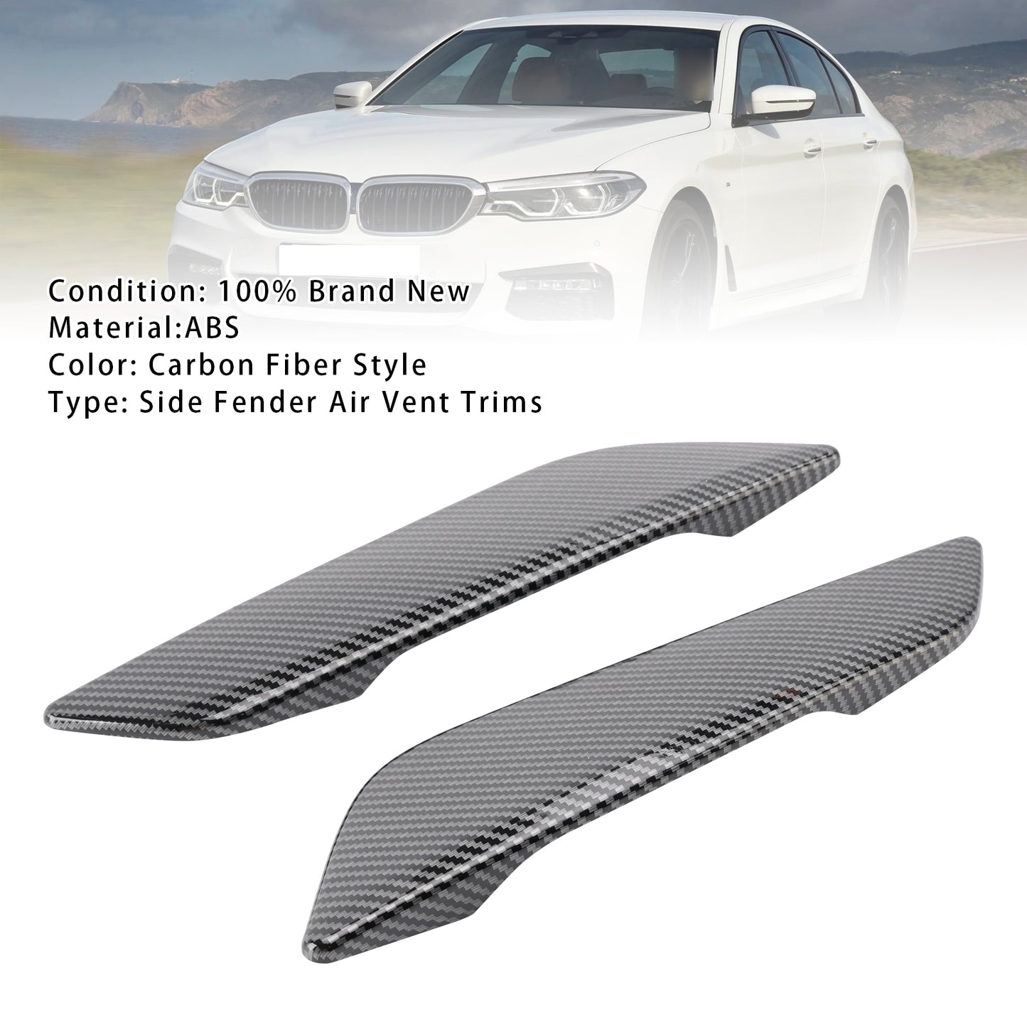 Carbon Fiber Style Fender Side Air Vent Trims For BMW 5 Series G30 2017+