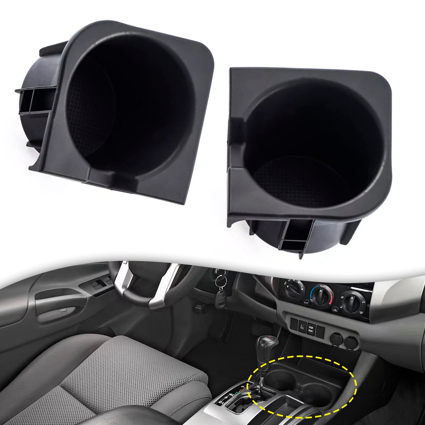 2005-2017 Toyota Tacoma 2PCS Right+Left Black Center Console Cup Holder Insert