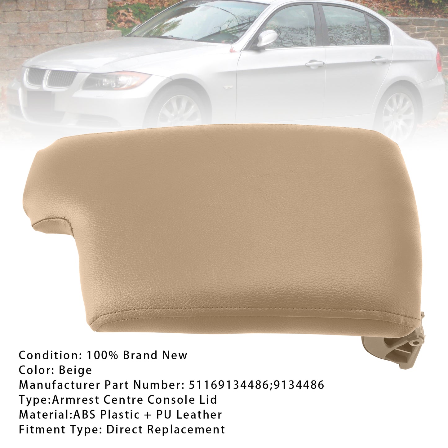 BMW E90 E91 E92 E93 51169134486 Beige Leather Armrest Centre Console Lid