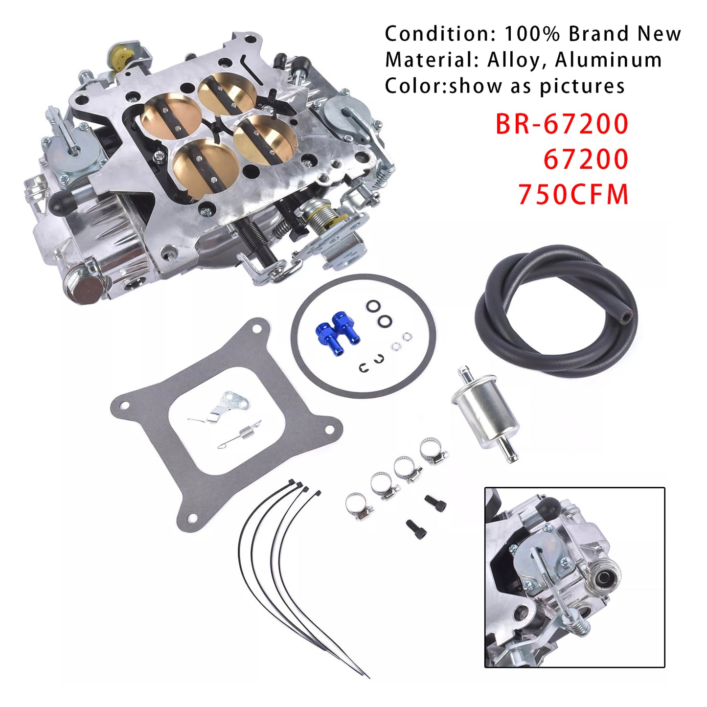 BR-67200 Carburetor 4 Barrel Square Bore Dual 750 CFM Mechanical Secondary