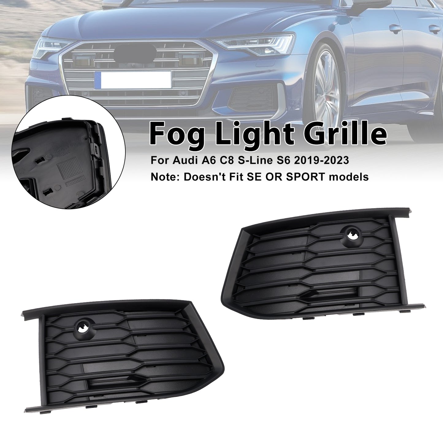 2PCS Front Fog Light Lamp Bezel Fit Audi A6 C8 S-Line S6 2019-2023