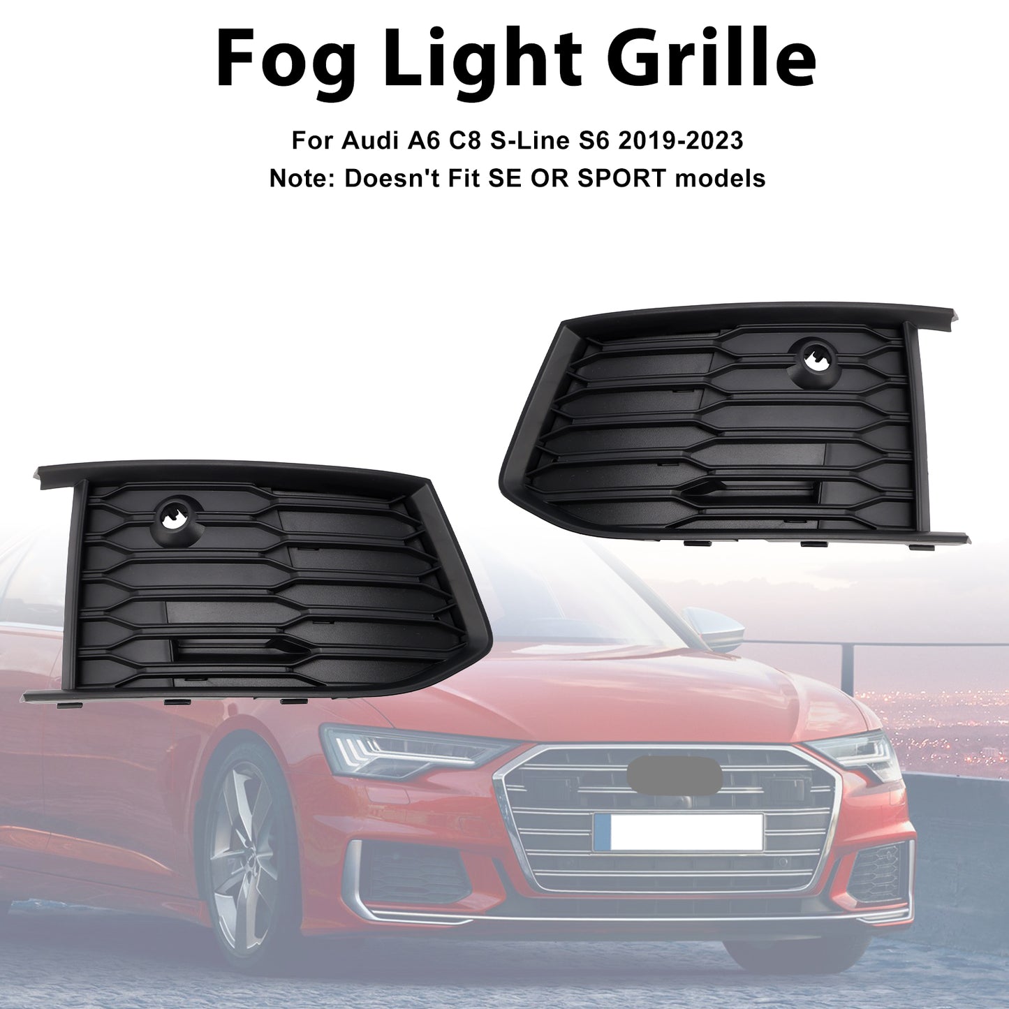 2PCS Front Fog Light Lamp Bezel Fit Audi A6 C8 S-Line S6 2019-2023
