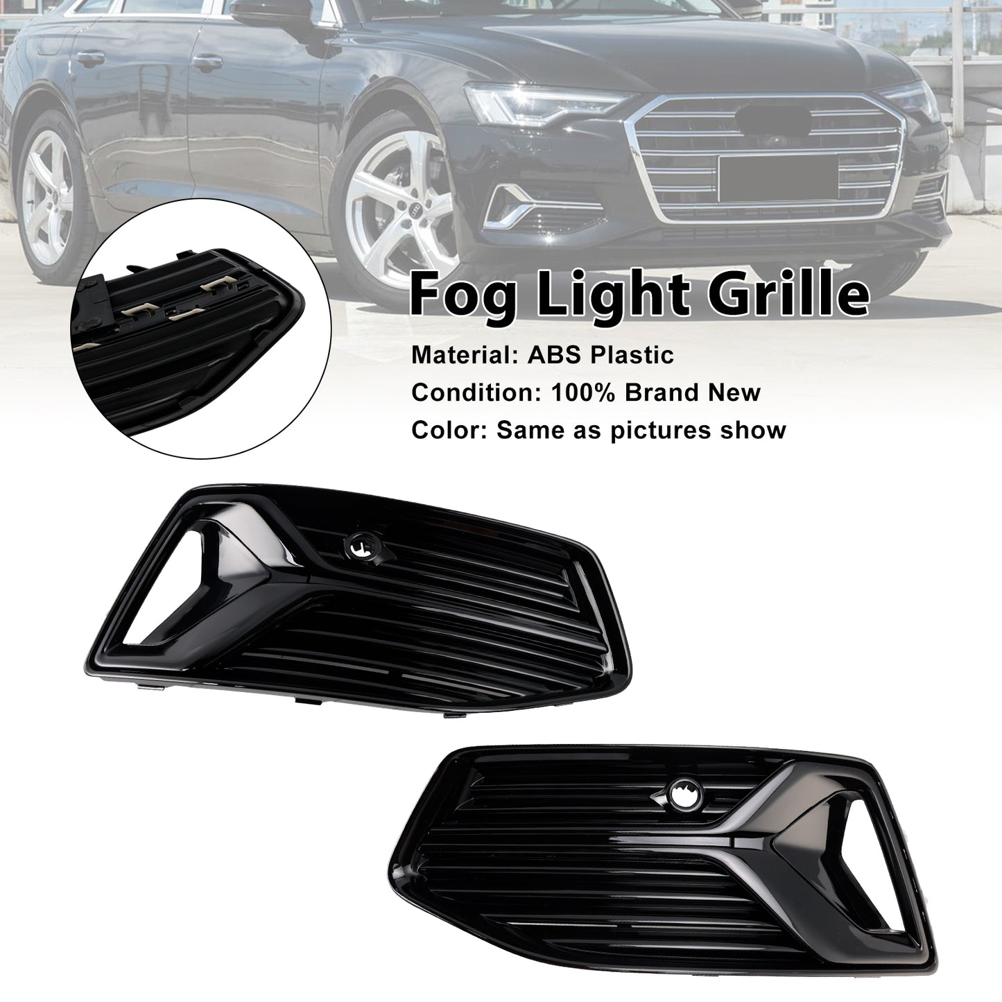 2PCS Front Bumper Fog Light Cover Grill Grille Fit Audi A6 C8 2019-2023