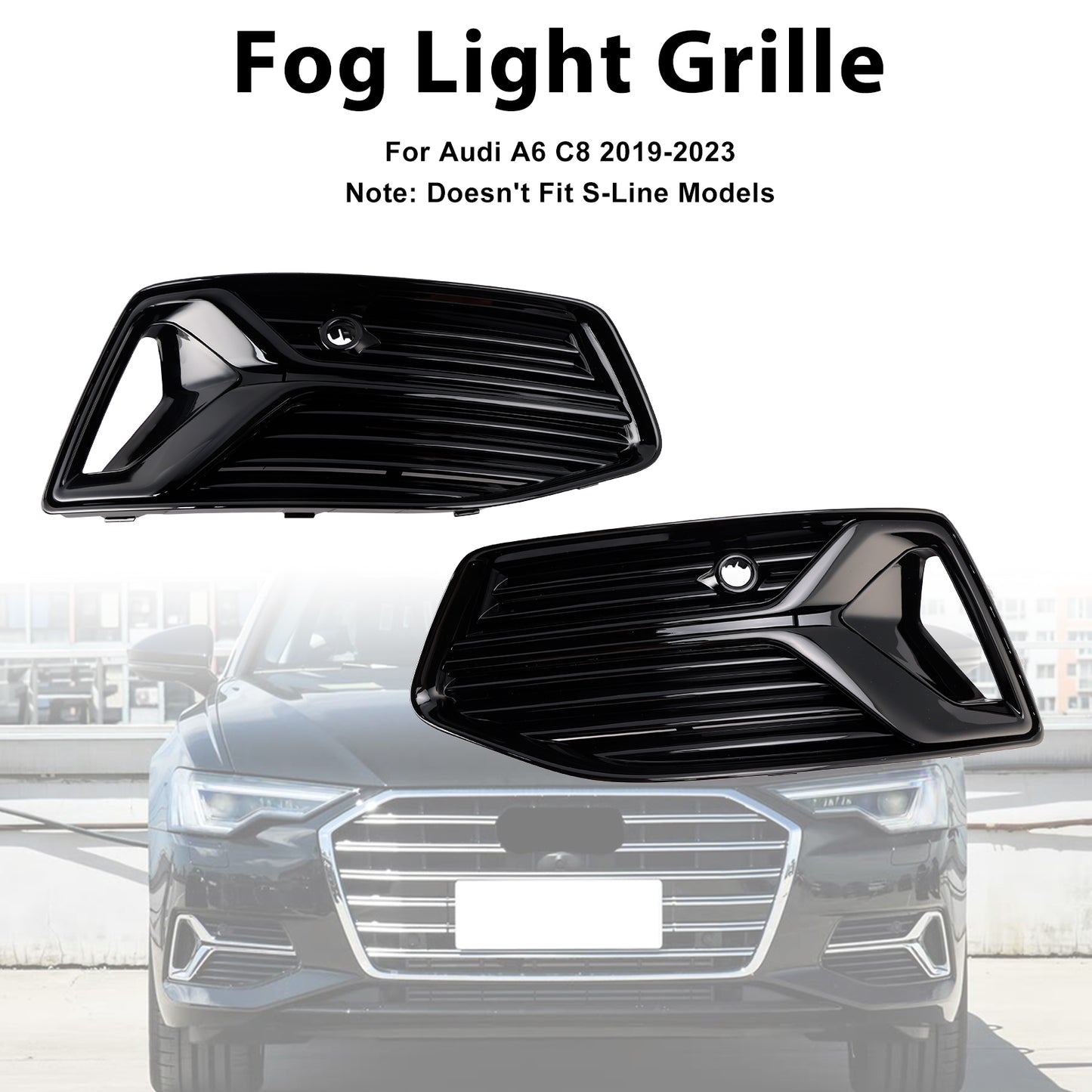 2PCS Front Bumper Fog Light Cover Grill Grille Fit Audi A6 C8 2019-2023