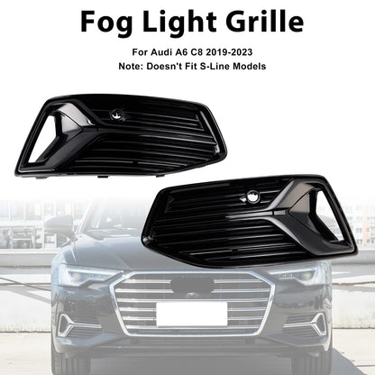2PCS Front Bumper Fog Light Cover Grill Grille Fit Audi A6 C8 2019-2023