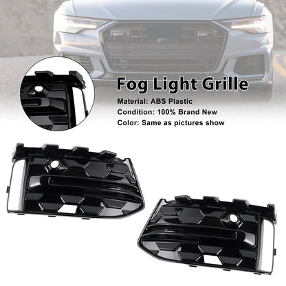 2PCS Front Bumper Fog Light Grille Trim Fit Audi A6L C8PA 2023+ Black