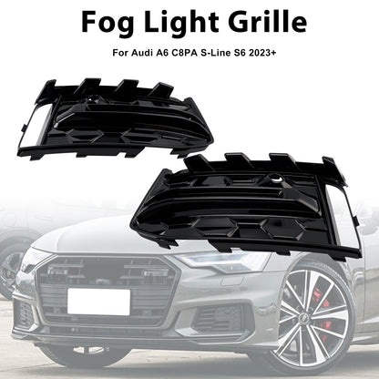 2PCS Front Bumper Fog Light Grille Trim Fit Audi A6L C8PA 2023+ Black