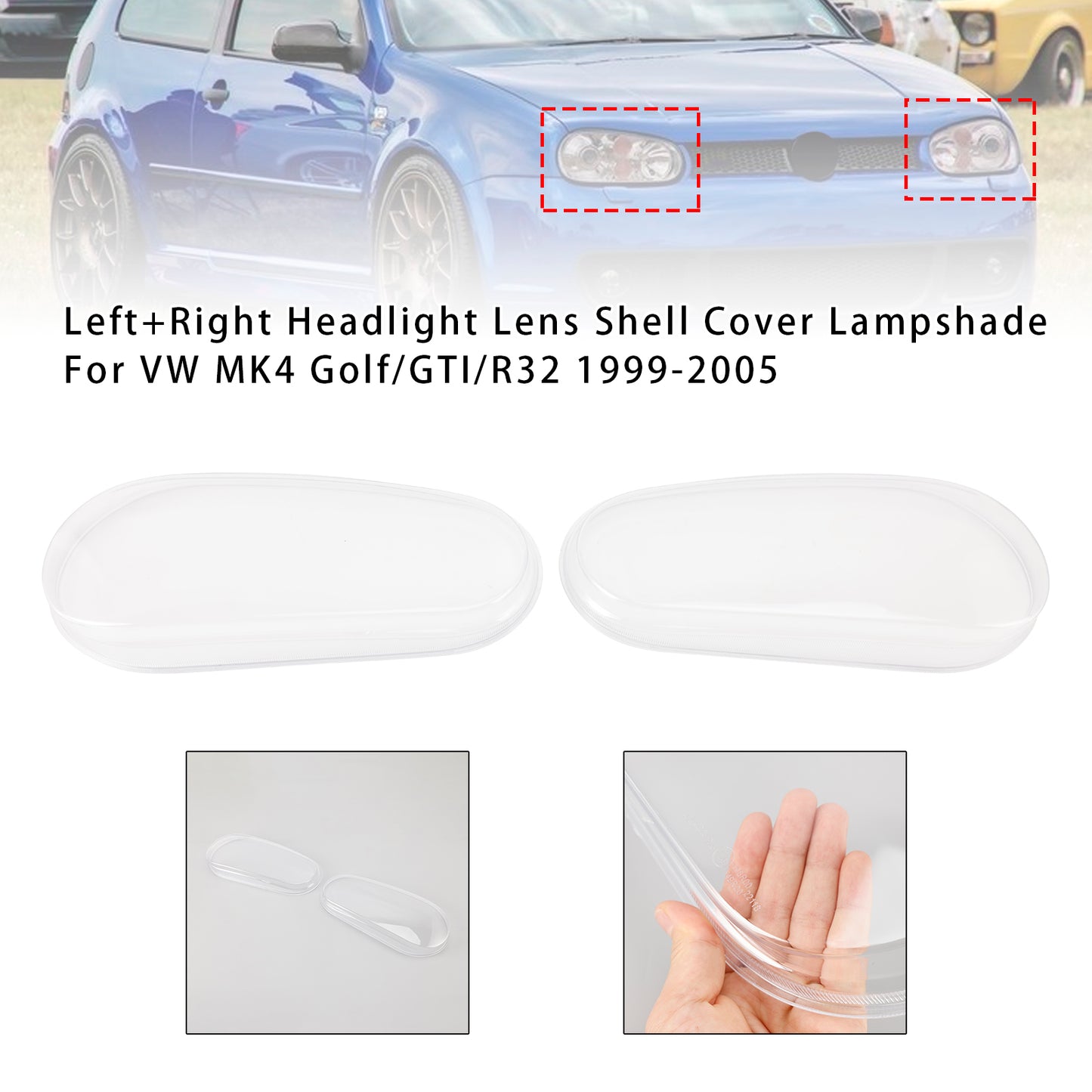 Left+Right Headlight Lens Shell Cover Lampshade For VW MK4 Golf/GTI/R32 1999-2005