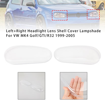 Left+Right Headlight Lens Shell Cover Lampshade For VW MK4 Golf/GTI/R32 1999-2005