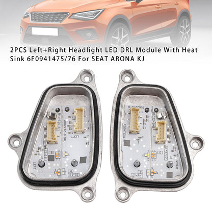 2PCS Left+Right Headlight LED DRL Module With Heat Sink 6F0941475/76 For SEAT ARONA KJ