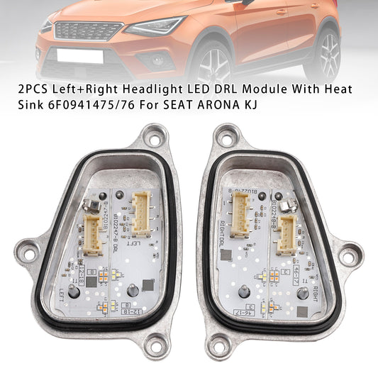 2PCS Left+Right Headlight LED DRL Module With Heat Sink 6F0941475/76 For SEAT ARONA KJ