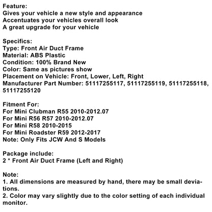 Gloss Black Front Air Duct Frame 51117255117 Fit Mini R55 R56 R57 R58 R59 JCW S