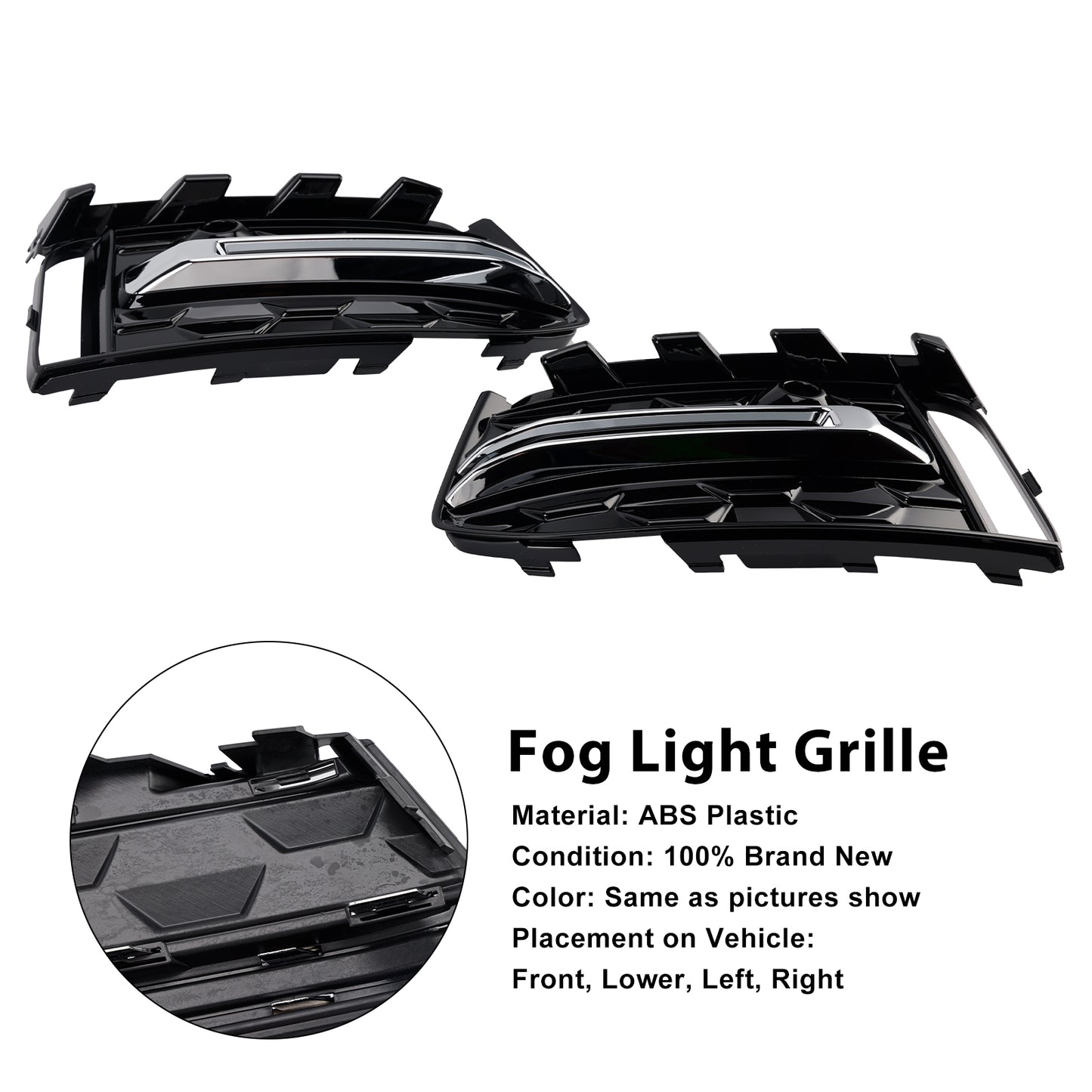 2PCS Front Bumper Fog Light Grille Trim Fit Audi A6L C8PA 2023+ Black Chrome