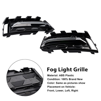 2PCS Front Bumper Fog Light Grille Trim Fit Audi A6L C8PA 2023+ Black Chrome