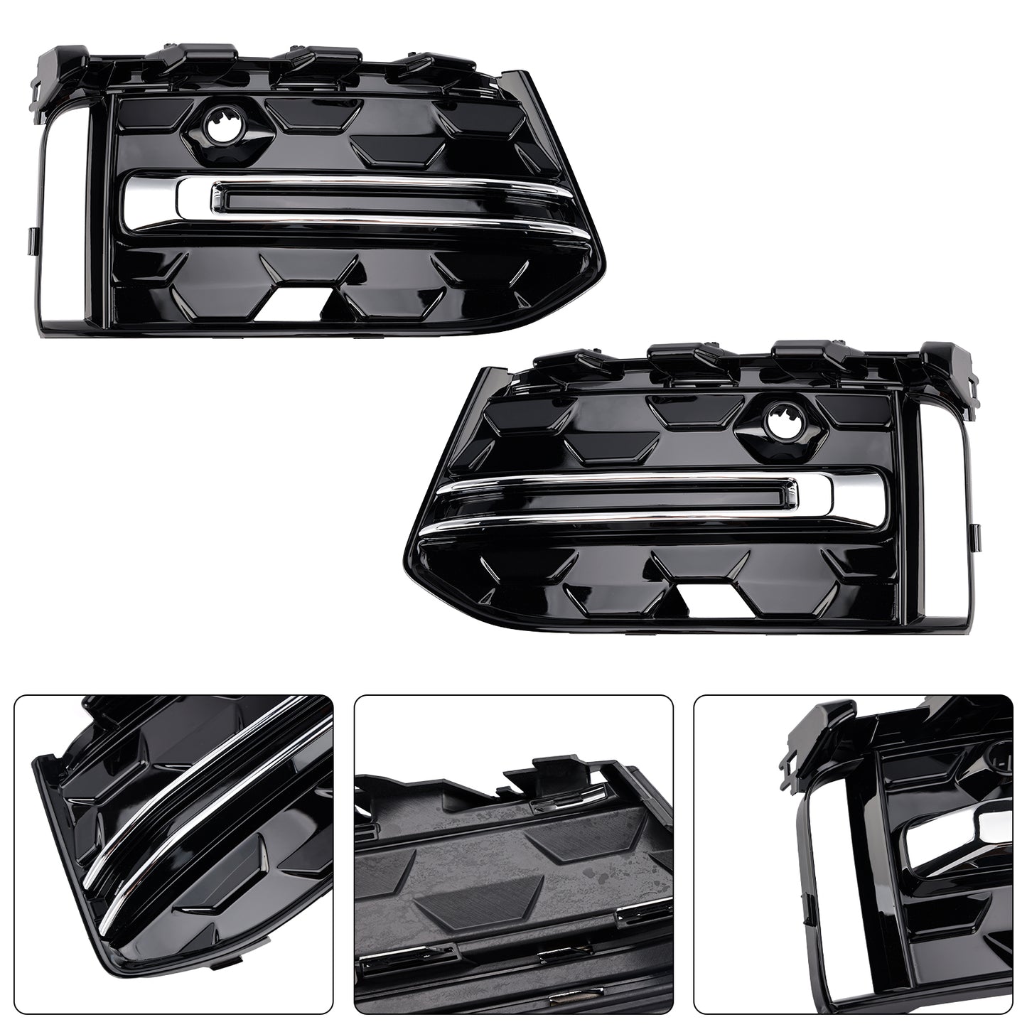 2PCS Front Bumper Fog Light Grille Trim Fit Audi A6L C8PA 2023+ Black Chrome