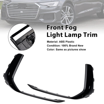 2PCS Front Fog Light Lamp Trim Fit Audi A6 C8 S-Line S6 2019-2023 Black