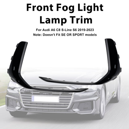 2PCS Front Fog Light Lamp Trim Fit Audi A6 C8 S-Line S6 2019-2023 Black