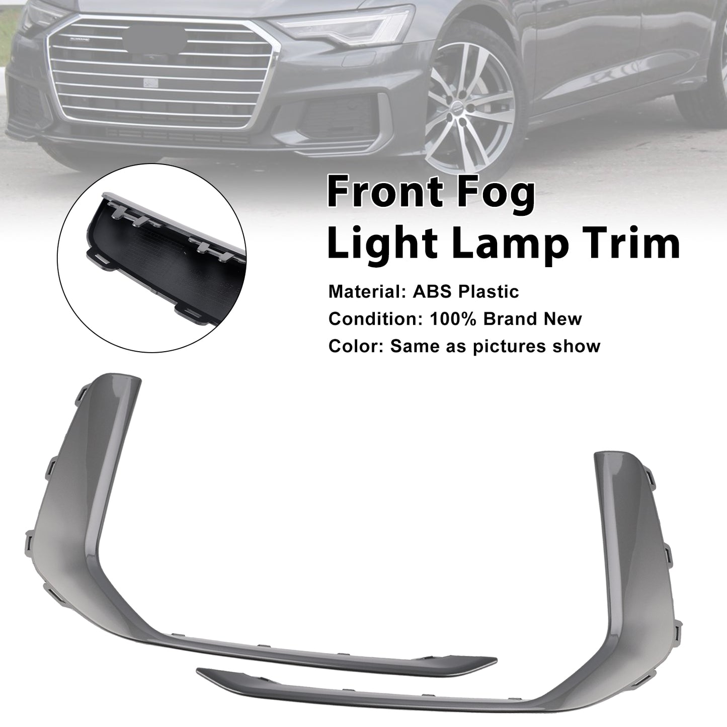 2PCS Front Fog Light Lamp Trim Fit Audi A6 C8 S-Line S6 2019-2023 Gray