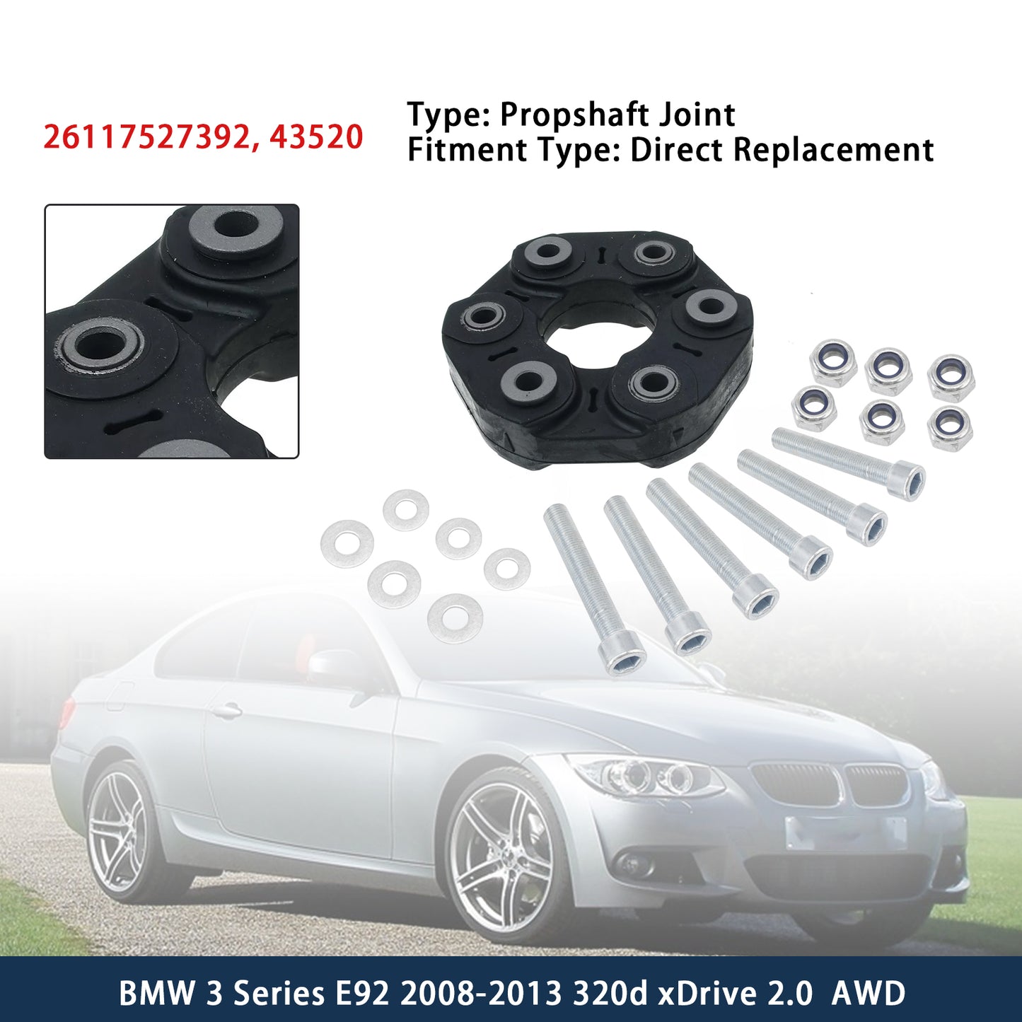 Propshaft Joint Rear 26117527392 For BMW 1 3 5 Series E81 E90 F10 X1 E84 X3 F25