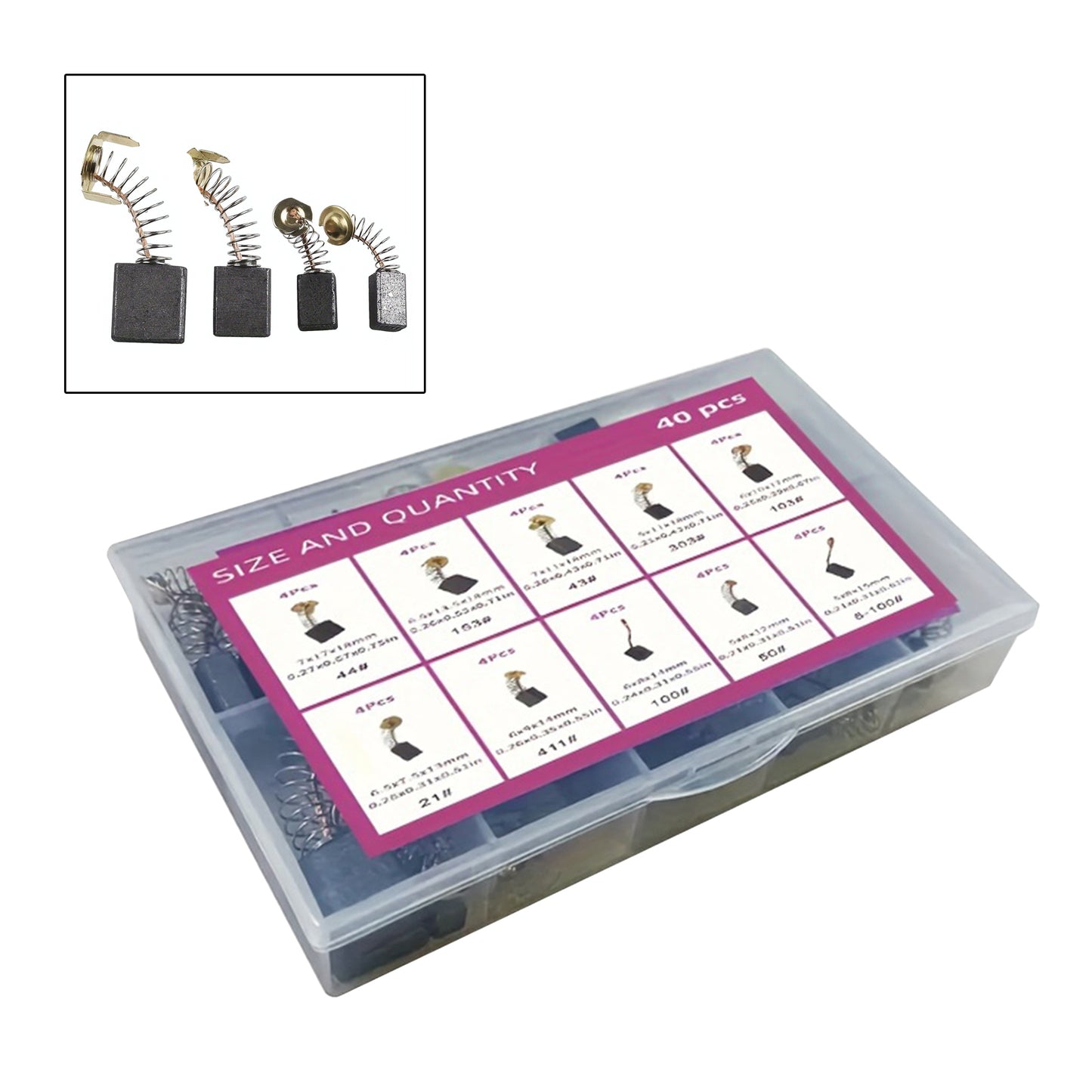 40Pcs 10 Sizes Electric Motor Carbon Brushes Replacement For Power Tool