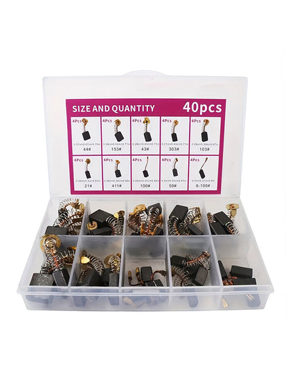 40Pcs 10 Sizes Electric Motor Carbon Brushes Replacement For Power Tool