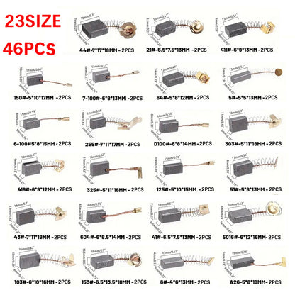 46Pcs 23 Sizes Electric Motor Carbon Brushes Replacement For Power Tool