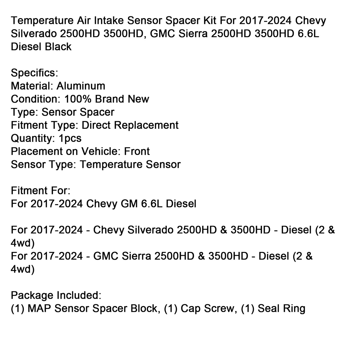 Temperature Air Intake Sensor Spacer Kit For 2017-2024 Chevy GM 6.6L Diesel